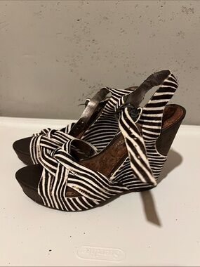Striped Brown and White cowhide Wedge Sandals - Women's